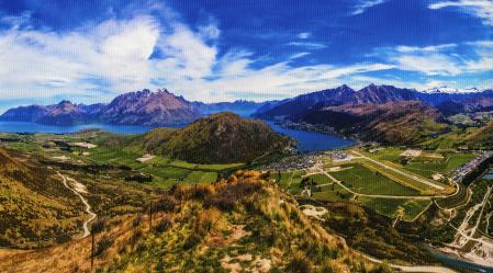 EL6990 Panorama of Frankton Airport Lower Shotover toward Lake Hayes left hand side