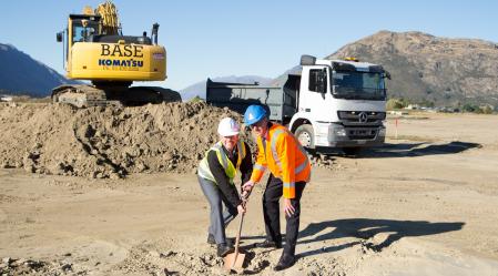 QLDC Chief Executive Mike Theelen R with Queenstown Airport Chief Executive Colin Keel L
